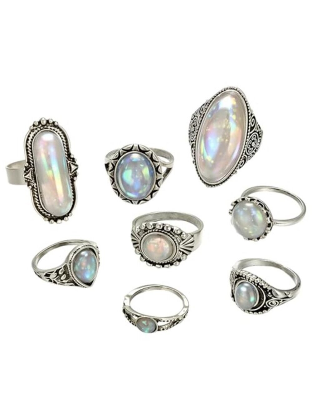 Vintage Silver Stackable Boho Ring Set 8PC